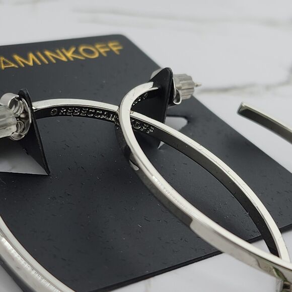 New Rebecca Minkoff Silver Tone Oval Hoop Earrings - Picture 3 of 4